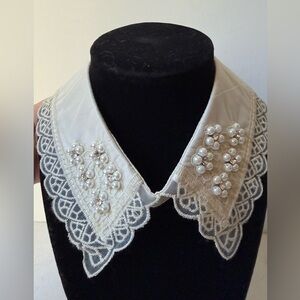 Embellished Pearl Lace Detachable Collar - necklace Cream. Removable collar